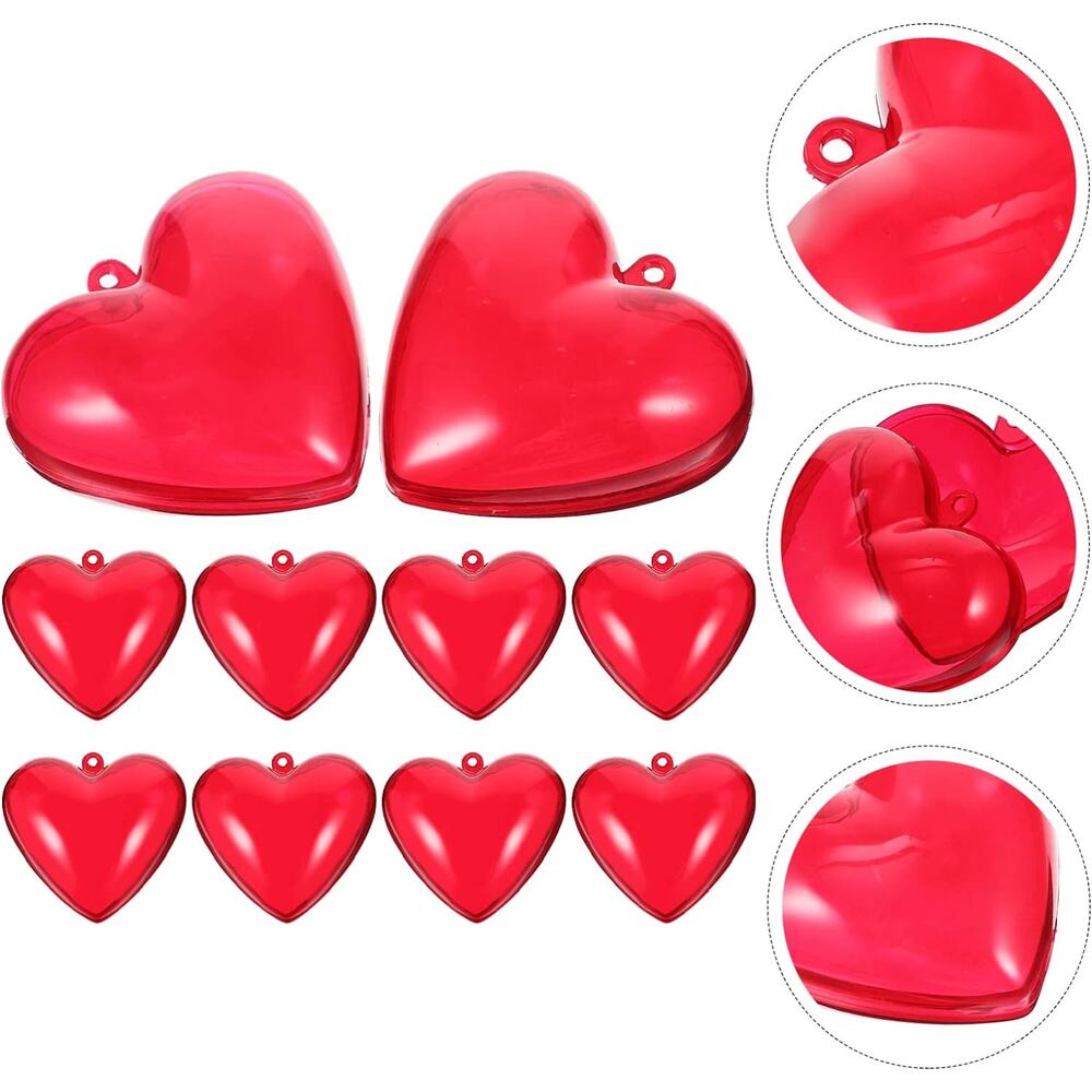 Acrylic Heart Shape Fillable Red 26 total with Connector Clasp Ball Chains  New